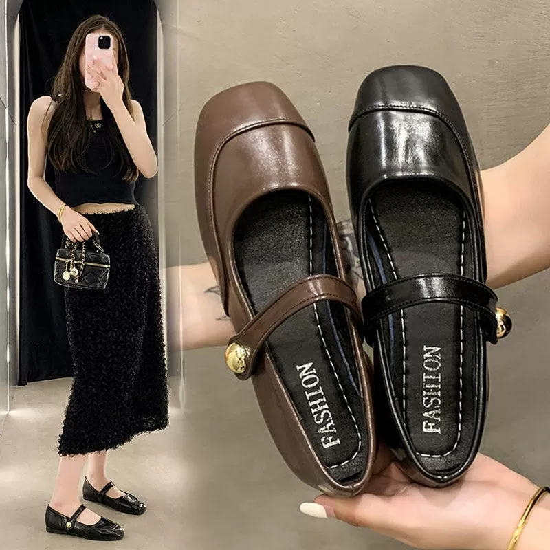 2024 новый весенний и осенний коричневый плоский фон Мэри Джейн женские туфли маленькие ароматные феи французские одиночные туфли женские летние темпераменты