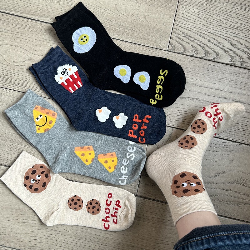 Cookie socks women's spring and summer cute mid-calf length socks ins trendy cotton online celebrity Korean style creative pattern pile stockings