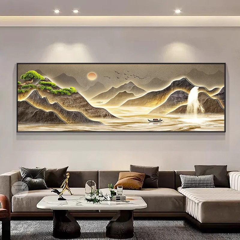 Crystal Porcelain Painting with a Backing, Light Luxury Living Room Sofa Decoration Painting, New Chinese Style Landscape Hanging Painting, Tea Room Office Wall Art