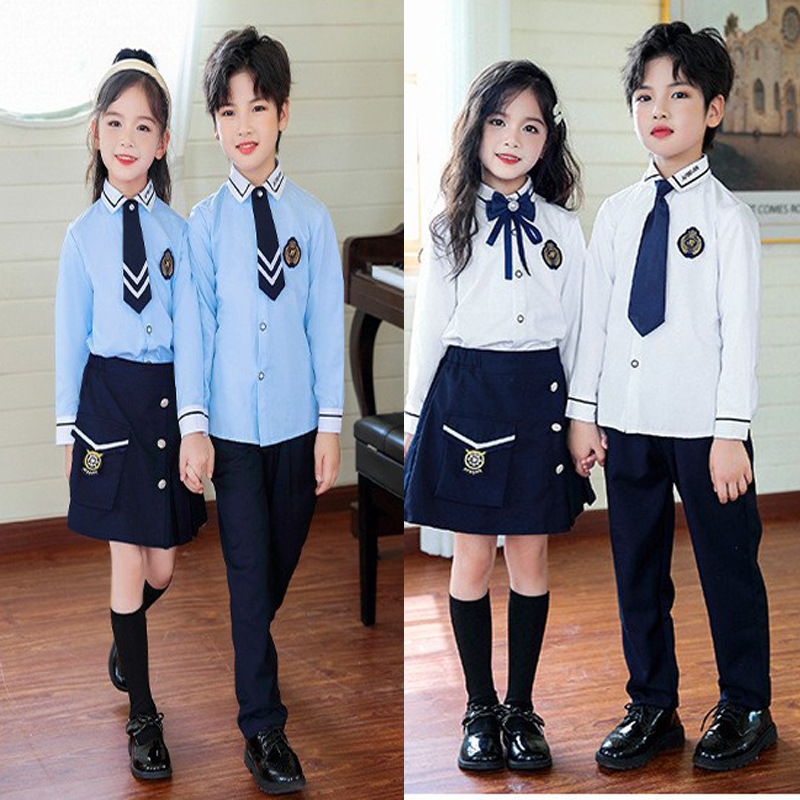 New Autumn Kindergarten and Primary School Uniform Sports College Short-Sleeve Two-Piece Set for Children Graduation Suit 2023
