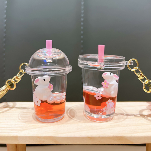 Viral cartoon girl heart cherry blossom rabbit floating bottle keychain student backpack ornament decoration