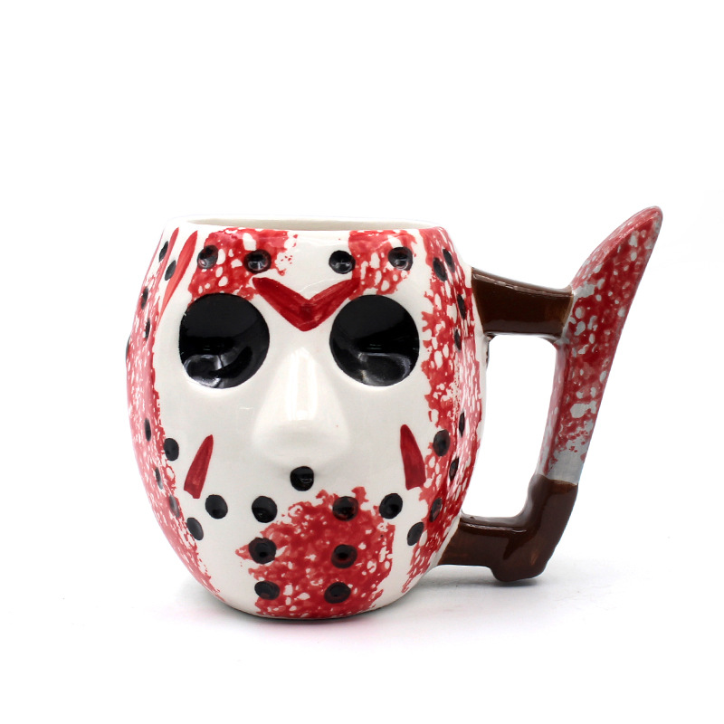 Taza de cerámica para hombre, máscara de Freddy Jason de terror de Halloween cuidadosamente seleccionada, fiesta de baile, fantasma, diablo