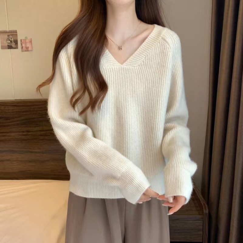 2023 primavera y otoño nuevo estilo coreano estilo suave suéter con cuello en V suave glutinoso suelto todo partido manga larga ropa de abrigo suéter de mujer image 12