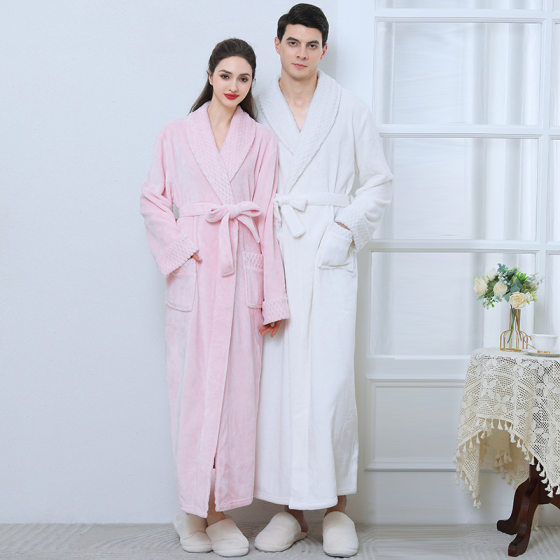 Bathrobe Amazon Nightgown Autumn and Winter Pajamas Thickened Long Bathrobe Flannel Bathrobe European and American Women