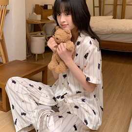 睡衣女夏季高质量冰雪丝绸短袖套装甜美休闲韩版家居服送发圈新款