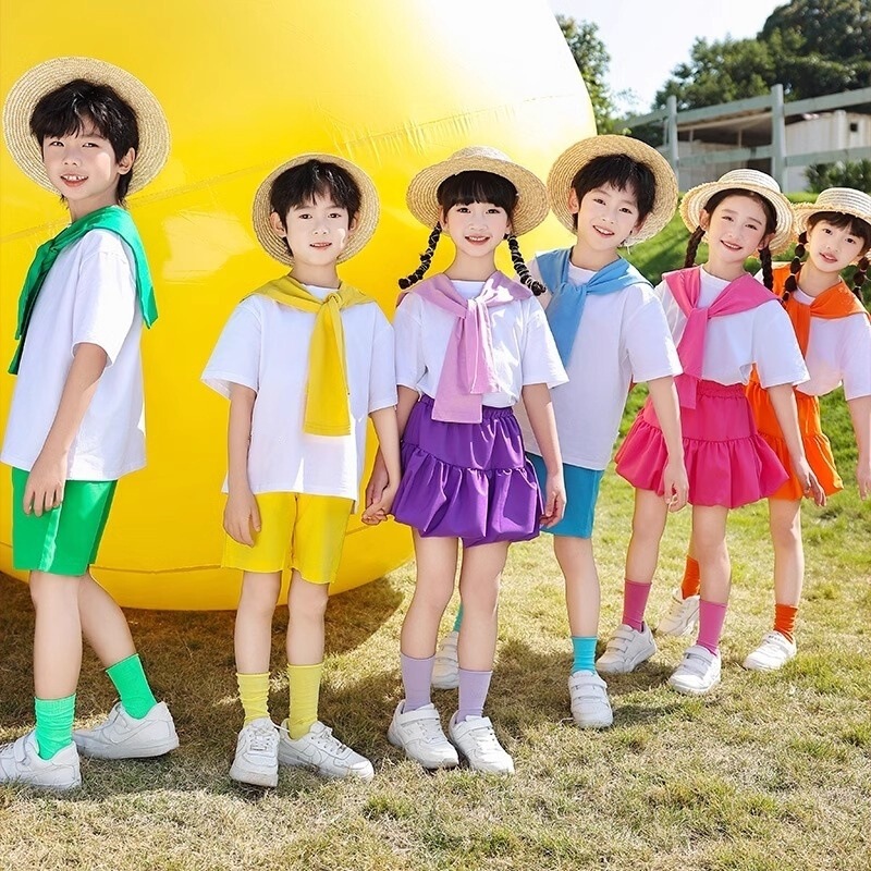Let's Dance Together! Children's Colorful Short-Sleeve Performance Outfits for June 1St, Do You Want to Dance? Sports Meeting Opening Ceremony Costumes, Playmates