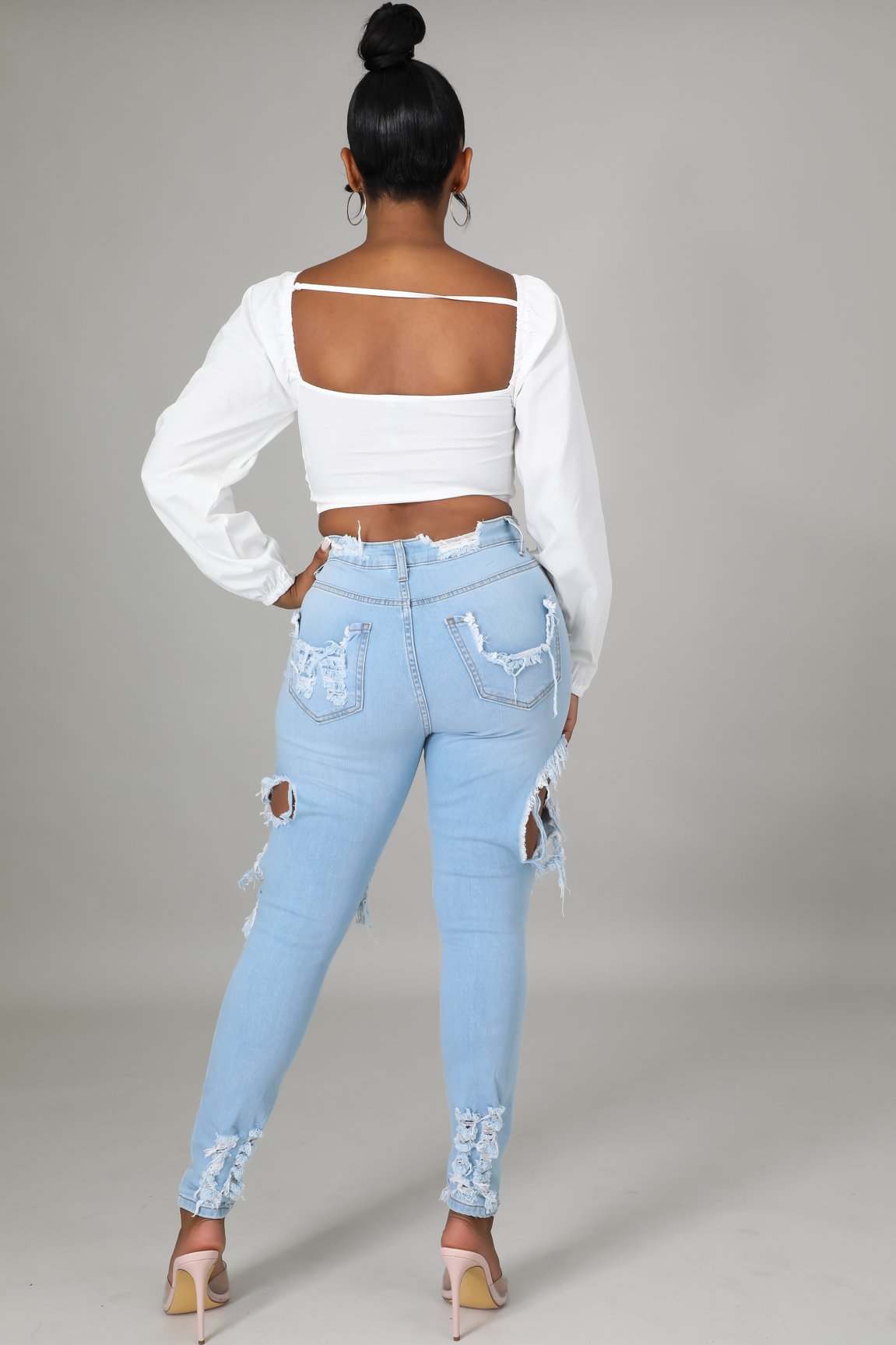 ripped frayed stretch jeans nihaostyles clothing wholesale NSTH80374