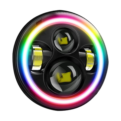 Cross-border 7-inch Wrangler headlight full circle angel eye RGB lens car led headlight far and near light integrated car light (Ön faralar) - color