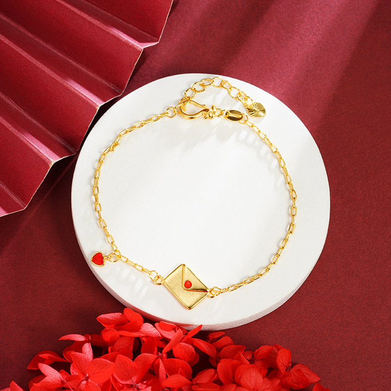 Nuevo chino vietnamita pulsera de oro de arena ligera de lujo goteo de aceite carta de amor pulsera de amor rojo mujer simple joyas de alta calidad al por mayor