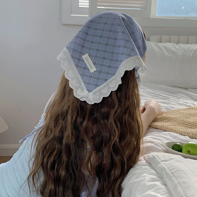 Pañuelo de seda de confinamiento de encaje de diadema francés de alta gama ins pañuelo de playa de fotografía de viaje de verano de alta gama