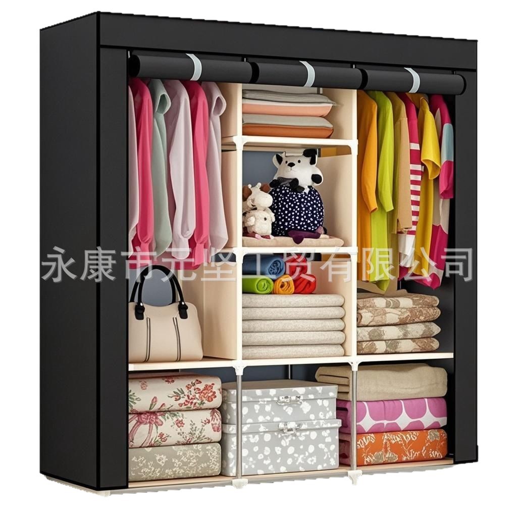 Armario simple, dormitorio, casa de alquiler, armario de tela de montaje económico simple y moderno, armario de almacenamiento, armario de tela individual