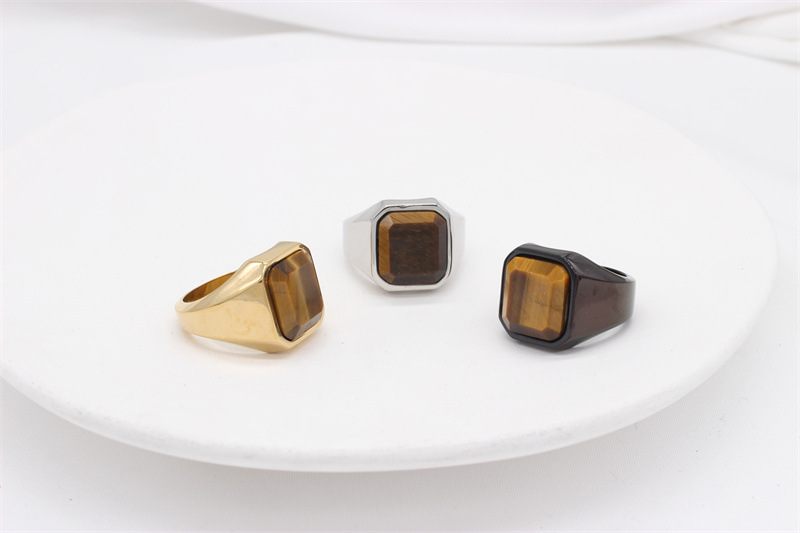 Simple Style Square Titanium Steel Inlay Artificial Gemstones Men's Rings display picture 18