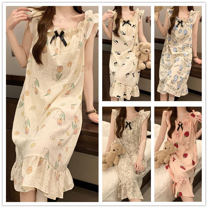 Camisón de las mujeres vestido de mitad de longitud verano dulce Correa linda princesa estilo estudiante con almohadilla en el pecho pijamas vestido entrega en vivo