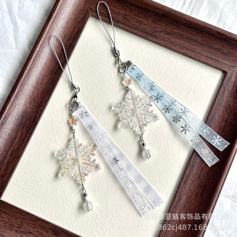 Snowflake Ribbon Korean Dreamy Christmas Water Drop Lace Wind Chime Mobile Phone Chain Holiday Keychain Bag Pendant