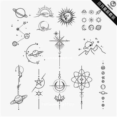 Momoyama Tattoo Sun, Moon, and Stars Ins Minimalist Dark Style Collarbone Black and White Pattern Sun Moon Waterproof Tattoo Sticker
