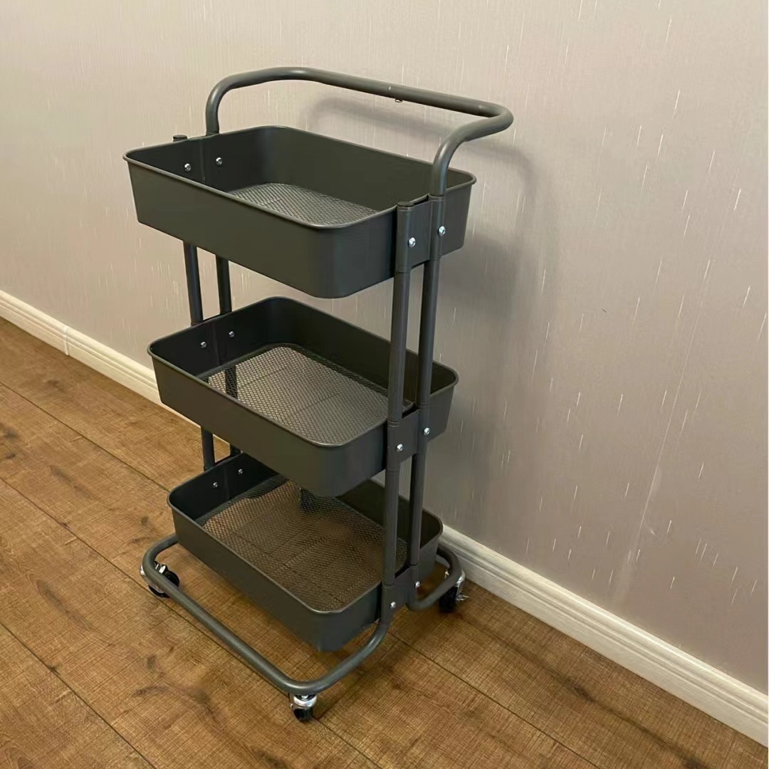 난간 트롤리 주방 저장 랙 다층 이동식 바닥 저장 랙 다기능 탄소 강철 선반 도매