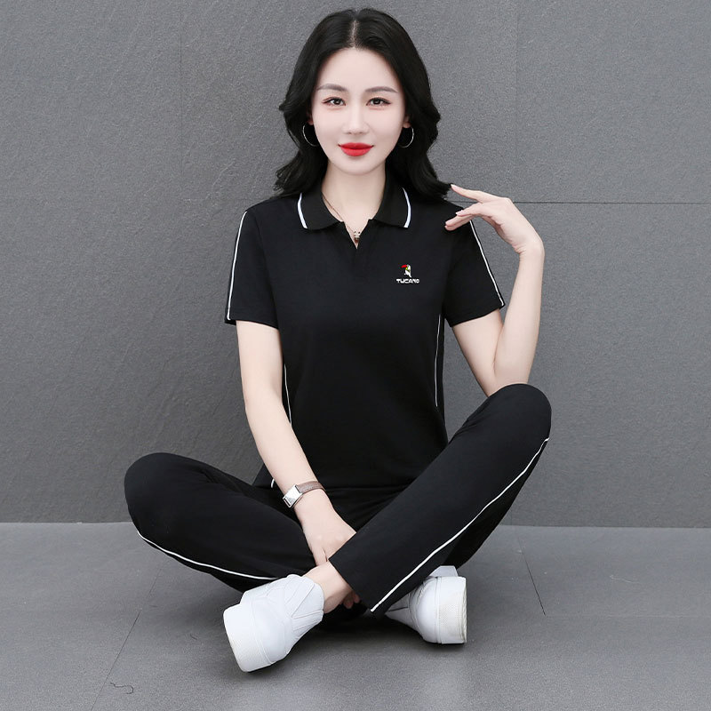 Pure Cotton Stretch Middle-aged Mother Fashion Casual Sports suit Women's Summer Stylish Age-reducing Loose Slimming Two-piece Set Pure Cotton Stretch Middle-aged Mother Fashion Casual Sports suit Women's Summer Stylish Age-reducing Loose Slimming Two-piece Set