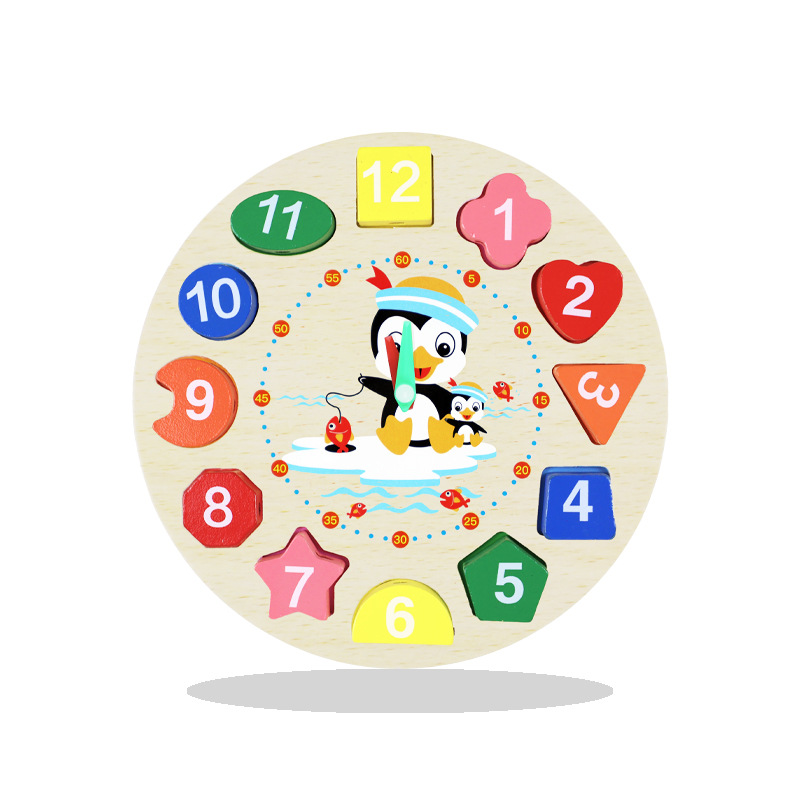 Educación temprana para niños, iluminación, reloj digital, rompecabezas, volumen de pie, forma de madera, color, reconocimiento, uso de cuerdas, juguetes de posición