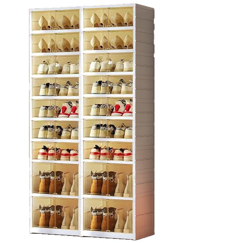 Caja de almacenamiento a prueba de polvo para zapatos simple y multifuncional con absorción magnética transparente sin instalación integrada y soporte de zapatos plegable