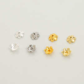 镀真金兰花托强保色包金14k6mm六叶珍珠花帽手链珠托散珠diy配件