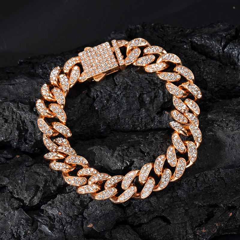 Bracciale a catena cubana con diamanti per uomo e donna_voghion.com