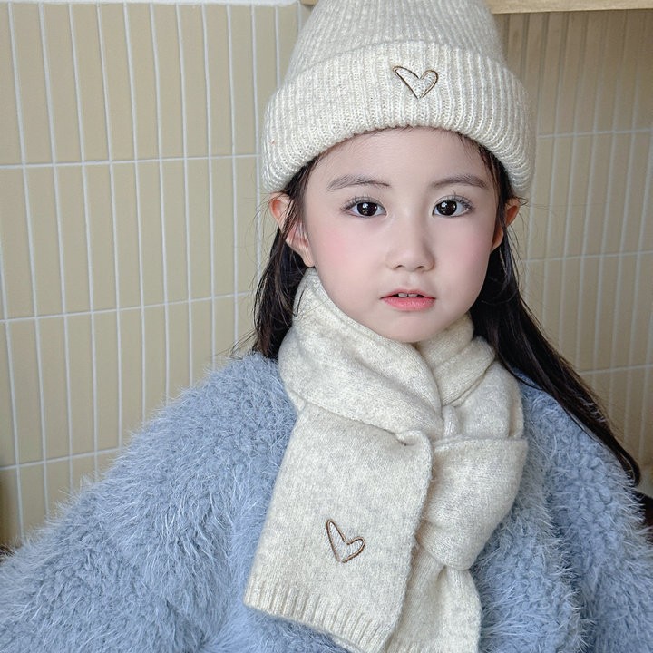 Versione coreana, berretto e sciarpa lavorati a maglia per bambini con ricamo, 2 pezzi, per ragazzi e ragazze, autunno e inverno, colore unito_voghion.com
