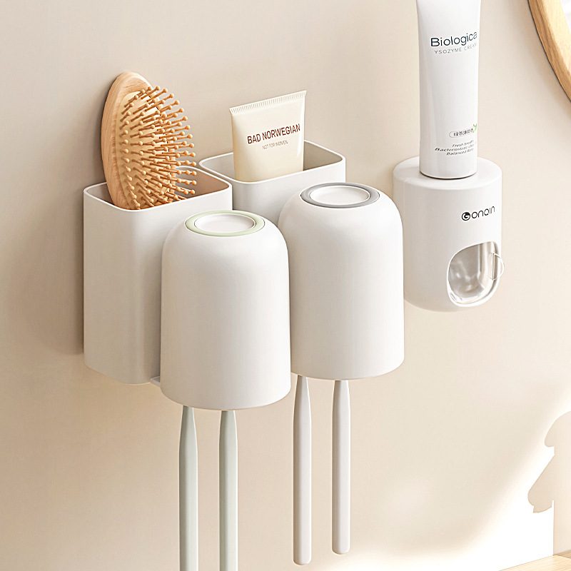 cepillo de dientes estante baño sin agujeros taza de enjuague cepillo de dientes eléctrico pareja pared pasta de dientes colgante taza de dientes