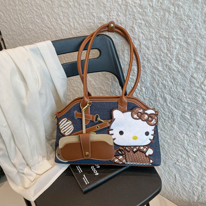 日系复古Kitty牛仔风托特包女2025新款通勤大容量通勤单肩腋下包|undefined