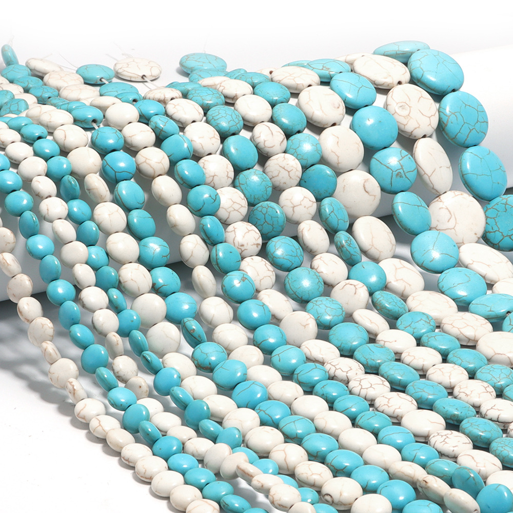 不规则蓝白松石蛋形扁圆桃心手串项链绿松石散珠 diy手工饰品E18