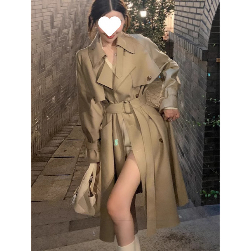 卡其色小个子百搭风衣女秋装新款韩版英伦风双排扣女式风衣潮|undefined