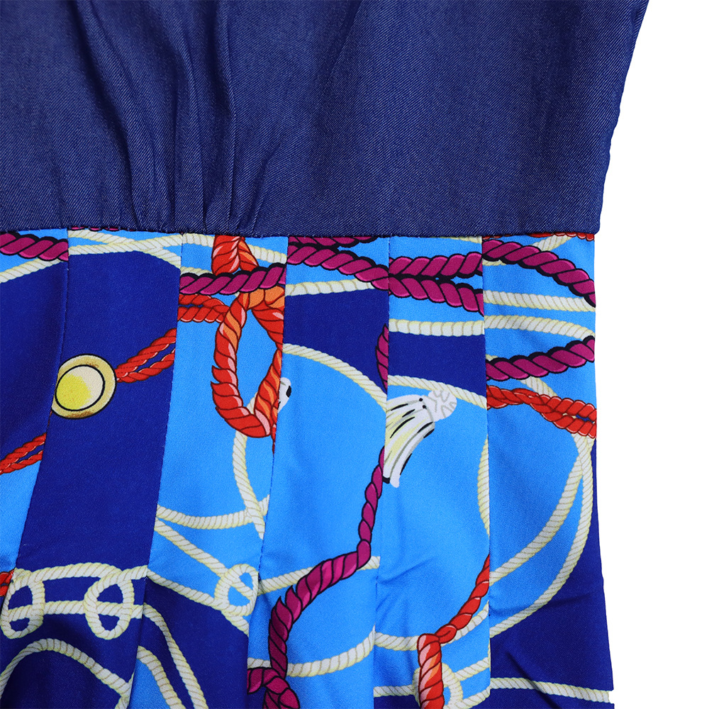 Abito da sera lungo da donna con stampa e dettagli in denim_voghion.com