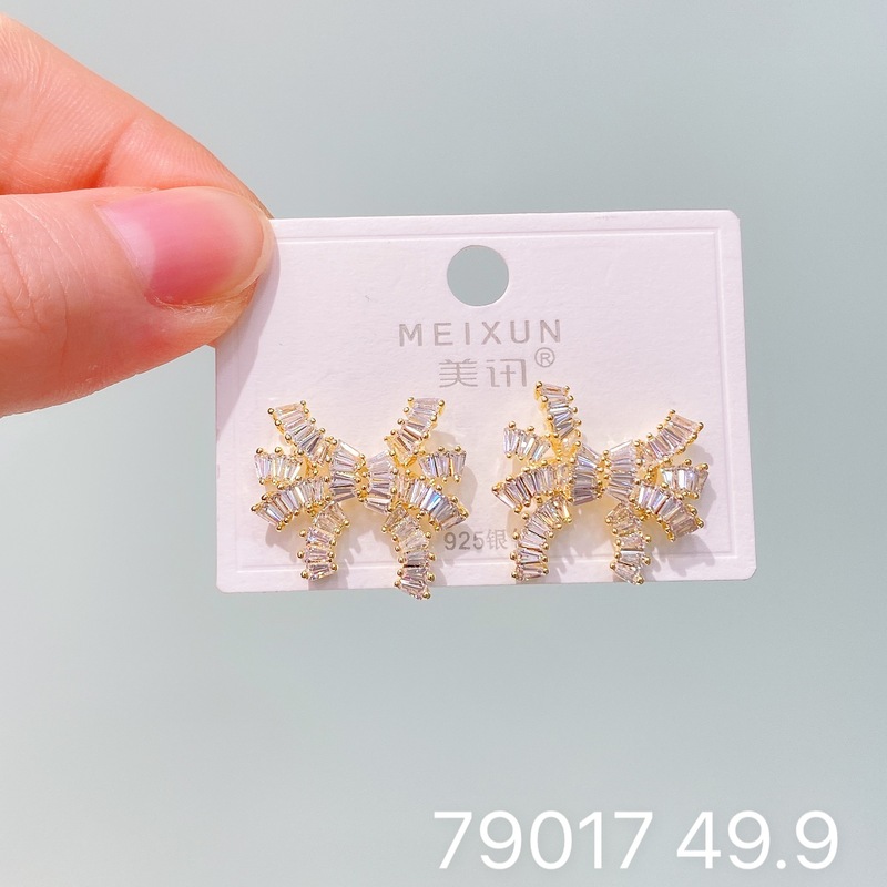 Meixun ジュエリー韓国版の新しいマイクロ象嵌ジルコンイヤリング、ファッショナブル、軽い高級感、ハイエンドの女性用多用途イヤリング|undefined