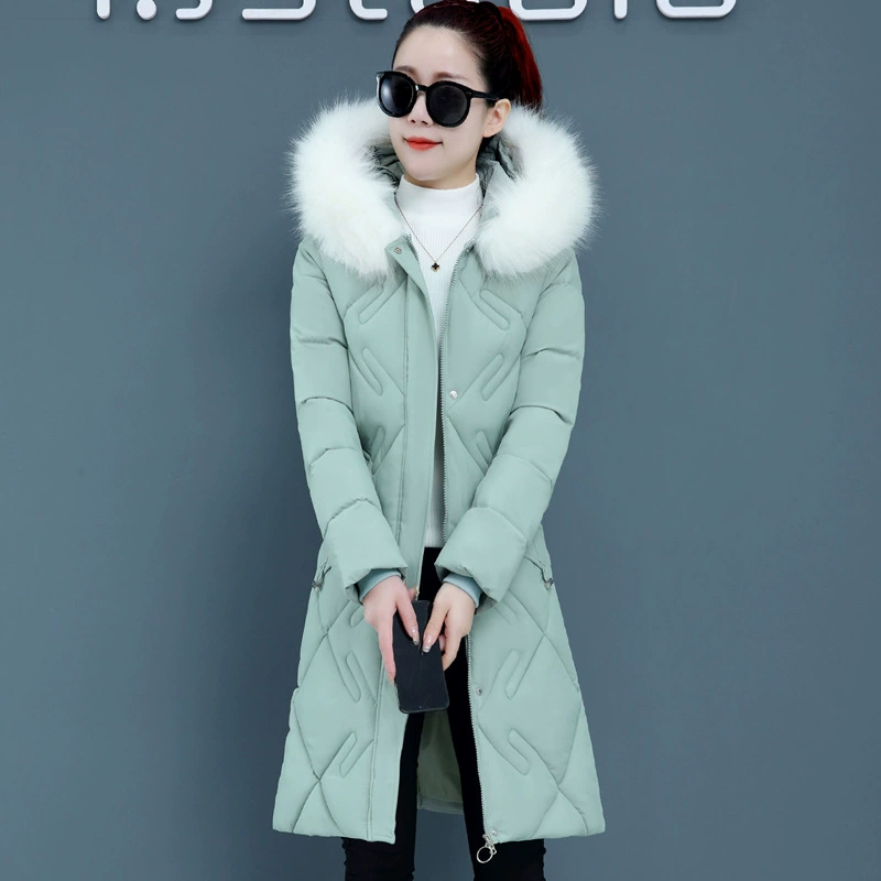 Средняя длина выше колена, новая пуховая куртка со съемным большим меховым воротником, женская модная теплая куртка на хлопковой подкладке в Корейском стиле, 2022 г.