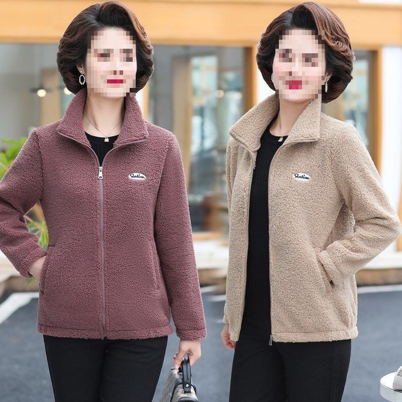 中老年外套女妈妈加绒加厚羊羔毛棉服女中年冬装外套保暖时尚棉衣