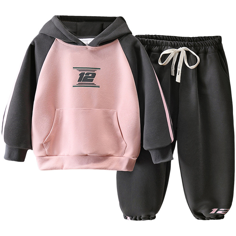 7784 traje de suéter para niños y niñas 2025 nuevo estilo primavera y otoño color a juego ropa con capucha ropa de primavera para niños de dos piezas primavera