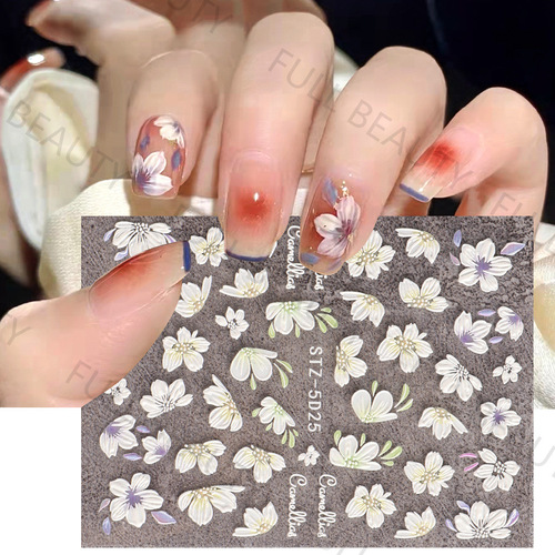 Cross-border hot nail art stickers ins embossed 5D three-dimensional camellia tulip internet celebrity nail stickers of the same style wholesale
