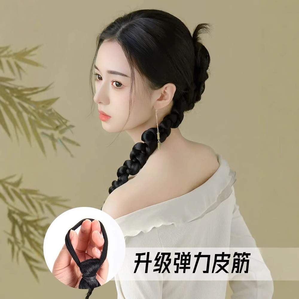 Koni Fake Hair Hanfu Perücke mit Pony für Damen, Traditioneller Chinesischer Stil Lang Gerade Haare mit Zöpfen, Natürlicher Qipao-Look