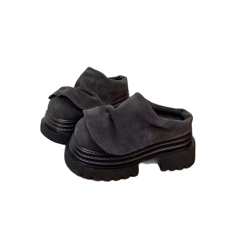 Zapatillas de loto de moda para mujeres 2025 verano y otoño nuevos zapatos de tacones altos con suela gruesa de diseño de nicho con cabeza media zapatilla para mujeres