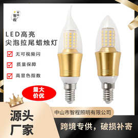 跨境LED蜡烛灯泡尖泡拉尾e14/e27/e12螺口110v-220v三色360°发光