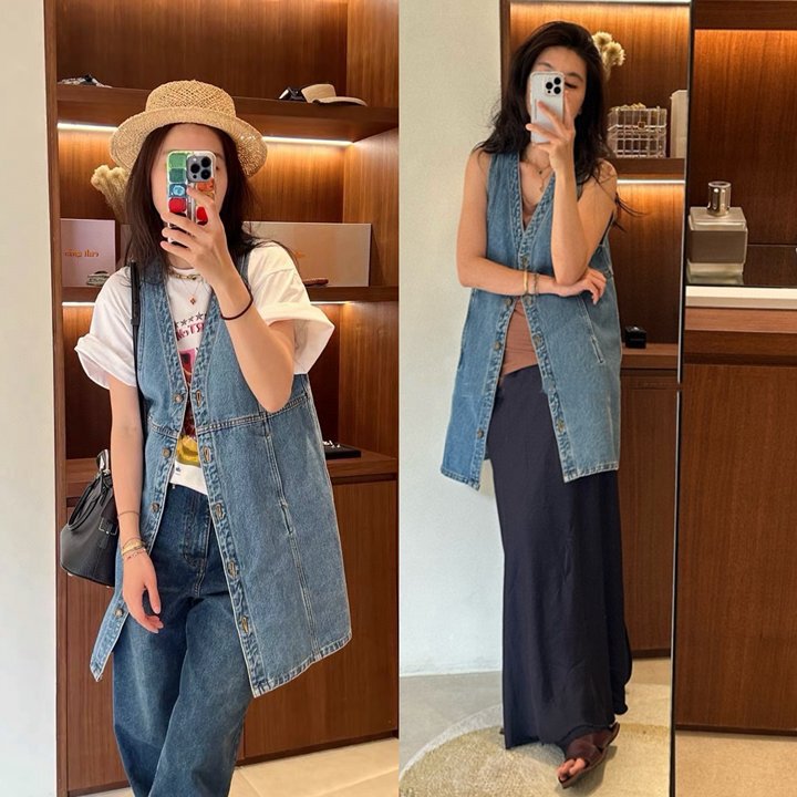 【Clearance 140】Vintage Multi-Wear Organic Cotton Siro Yarn Deconstructed Denim Vest Long Cardigan