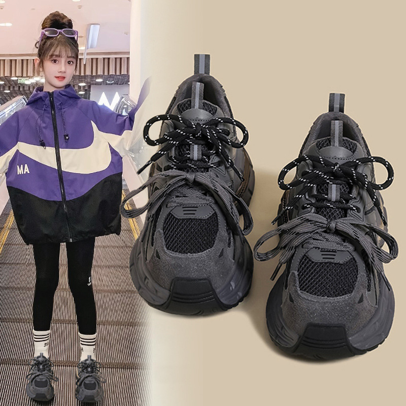 Girls' Sneakers 2026 Spring and Autumn New Models for Older Children, Popular Soft-Soled Dad Shoes, Children's Mesh Fashion Running Shoes