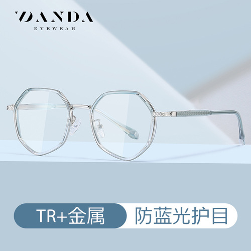 New polygonal myopia glasses frame TJ808 metal pattern leg flat mirror manufacturer direct sales anti-blue light glasses