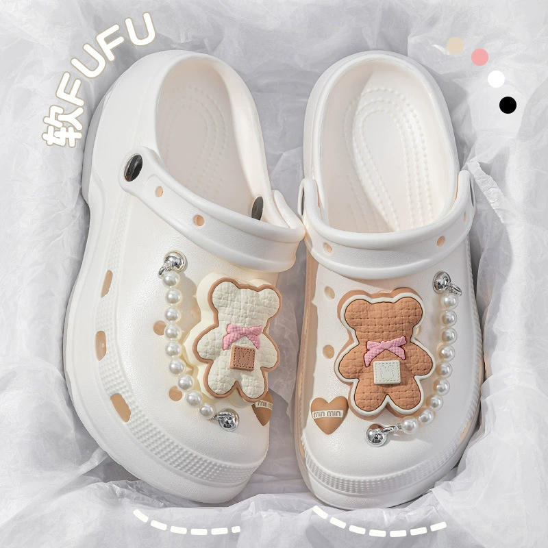 Женские летние сандалии Little Bear Croc Shoes 20255, новая модель, на толстой подошве, с мультяшным дизайном, супермодные, нескользящие, на высокой подошве.