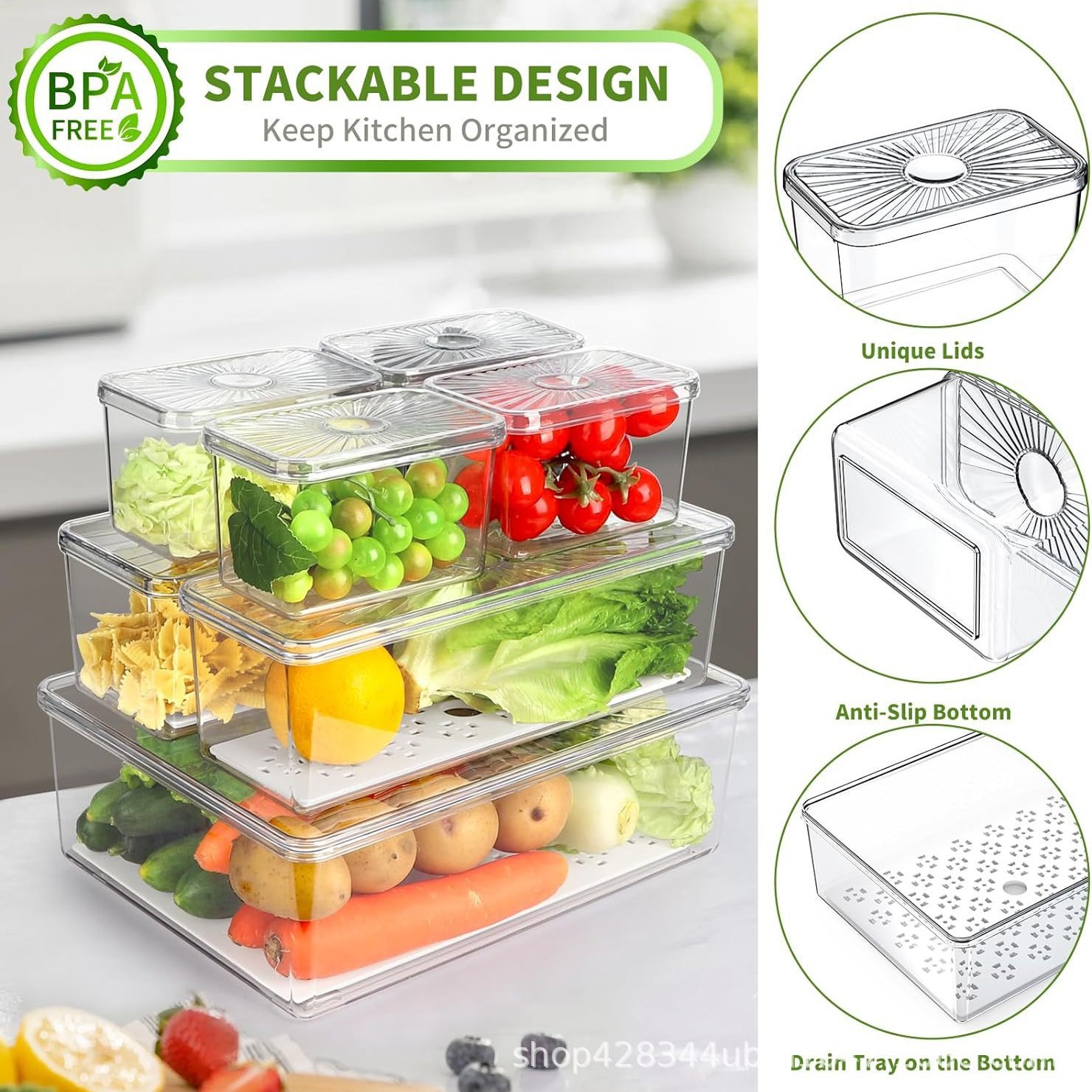 Transfronterizo Amazon caja de almacenamiento de conservación fresca transparente tipo cajón con tapa de plástico rectángulo refrigerador doméstico acabado de frutas y verduras