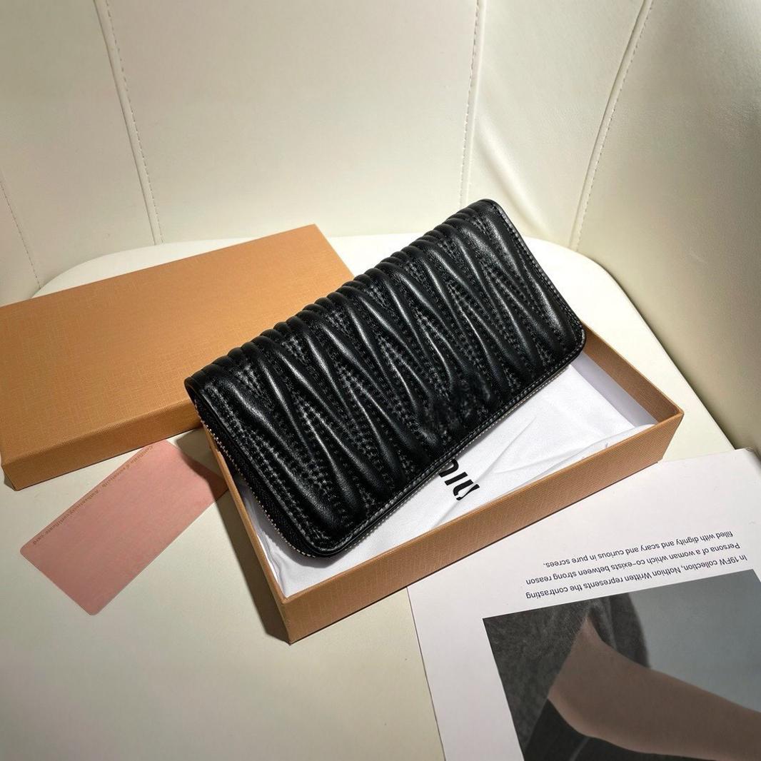 羊皮褶皱钱包女士长款钱包卡包零钱包时尚百搭真皮长钱包女士