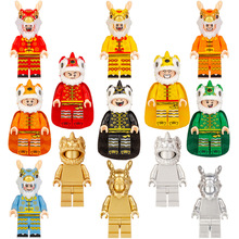 筑墨 中国风春节 舞狮 醒狮 小龙人人偶人仔公仔儿童拼装积木玩具