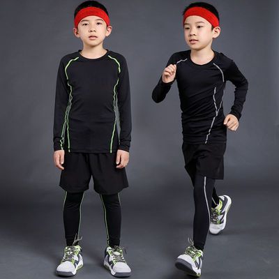 children Tight fitting Training clothes Boy Autumn and winter Basketball football Primer Quick drying pupil run motion suit