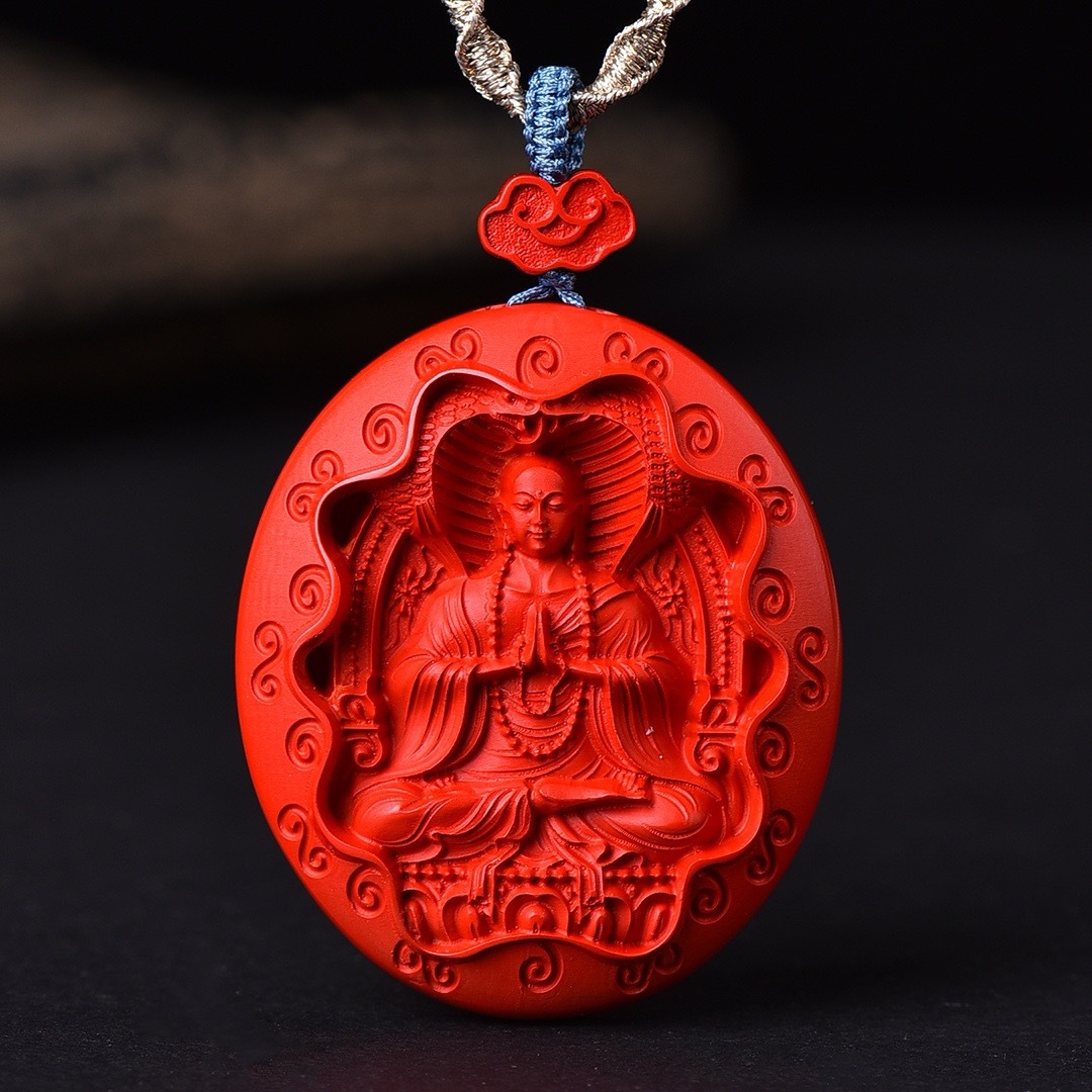 천연 CINNABAR 붉은 모래 높은 내용 KSITIGARBHA KING BODHISATTVA 라운드 브랜드 펜던트 남성과 여성을위한 펜던트 보석 선물