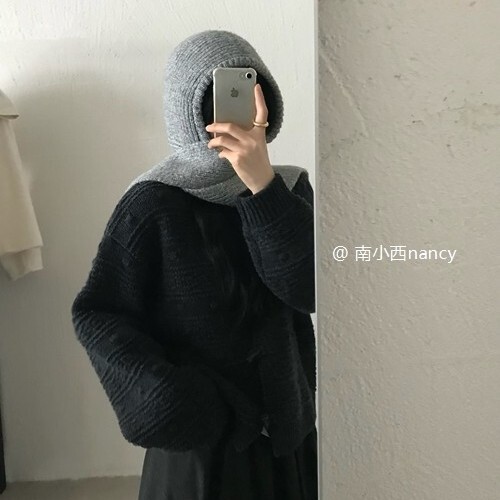 Minimalist Style Hooded Scarf Integrated Hat for Women, High-End Warm Balaclava Hat