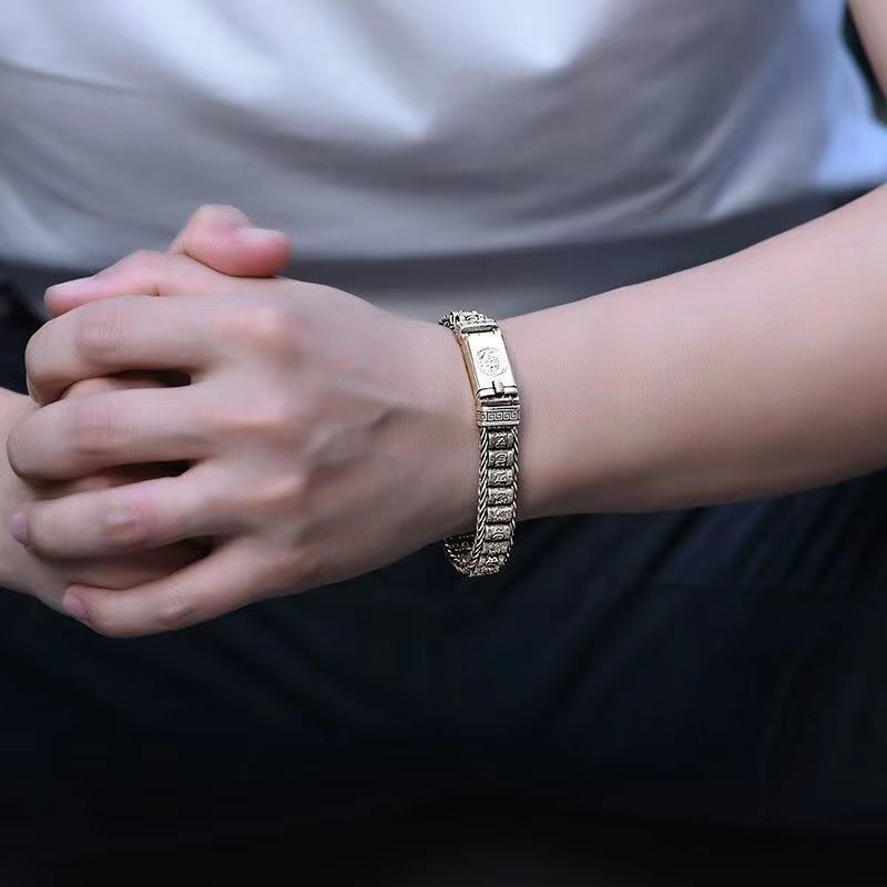 925纯银手链男泰银新款复古做旧旋转霸气潮男男士简约个性潮流